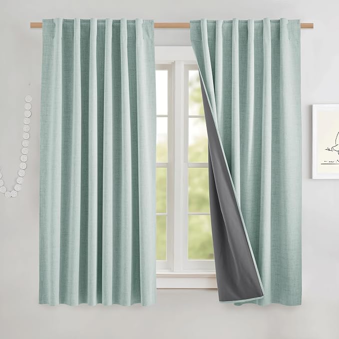 NICETOWN Seafoam Green 100% Blackout Short Curtains W52 x L48 in, Thermal - Image 2