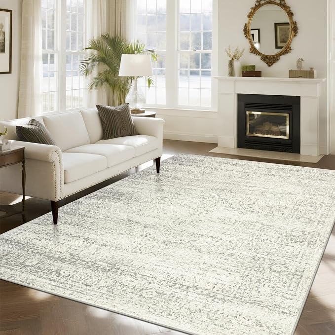 Washable Rugs 8x10 Area Rug for Living Room, Dining Room-Beige Green | Ultra by Srugn