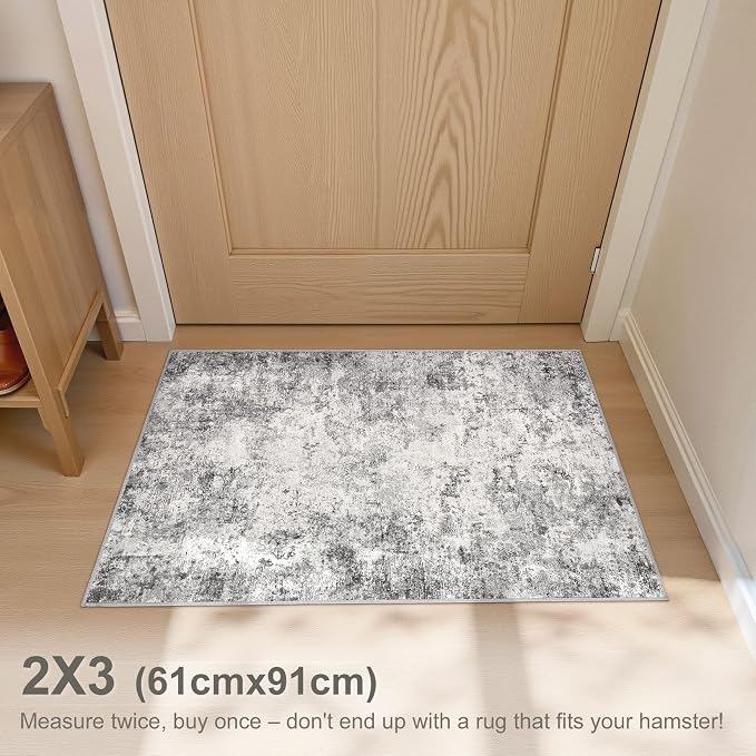UERMEI 2x3 Entryway Area Rug: Washable Neutral Modern Abstract Small Rug - Image 3