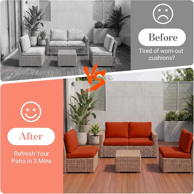8Pcs Patio Cushion Covers Stretch Outdoor Furniture Protector Slipcovers | - Image 4