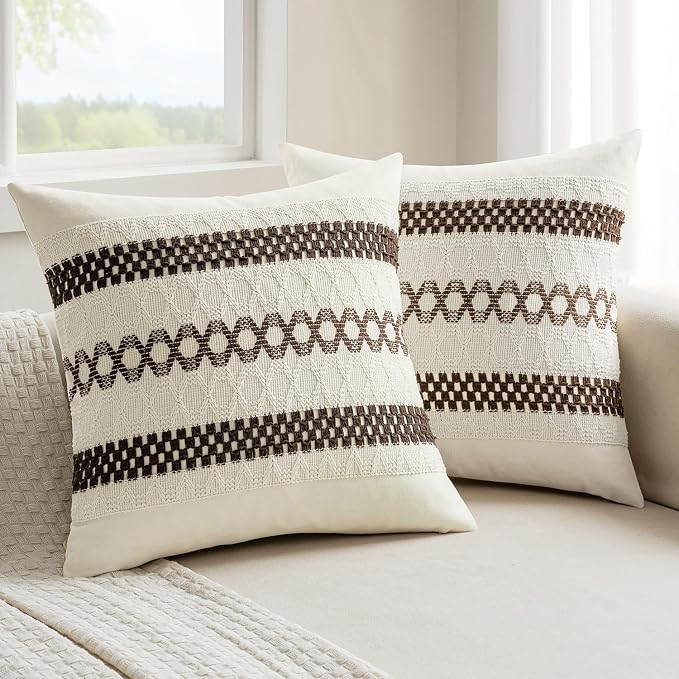MIULEE Set of 2 Dark Brown Boho Decorative Pillow Covers 20x20 Inch | Fall by MIULEE