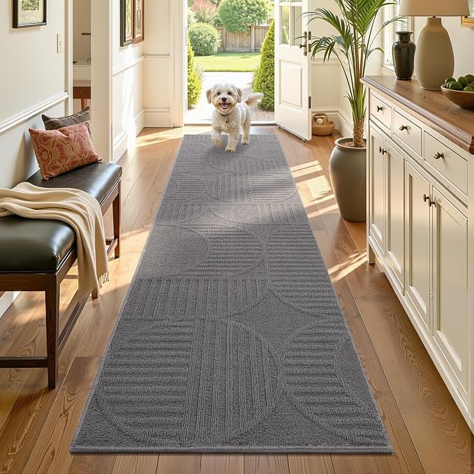 Findosom Washable Runner Rug 2x8, Geometric High-Low Textured Non Slip Hallway by Findosom