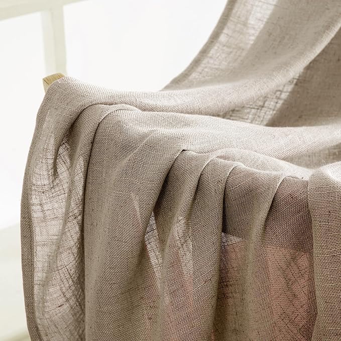 MIULEE Taupe Grey Linen Curtains 52x45 Inch Length 2 Panels - Image 6