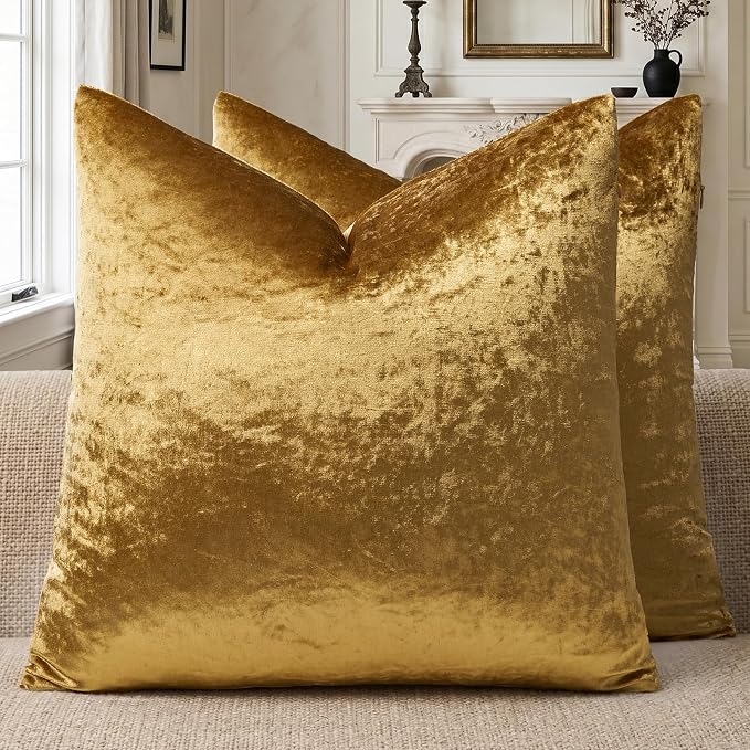 GIGIZAZA Crushed Gold Velvet Throw Pillow Covers 18x18 Pack of 2 | Decorative by GIGIZAZAFocusingonhomedecoration