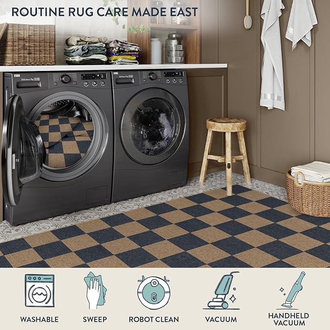 Lahome Checkered Easy Jute 3x5 Outdoor Rug, Washable Rugs - Image 6