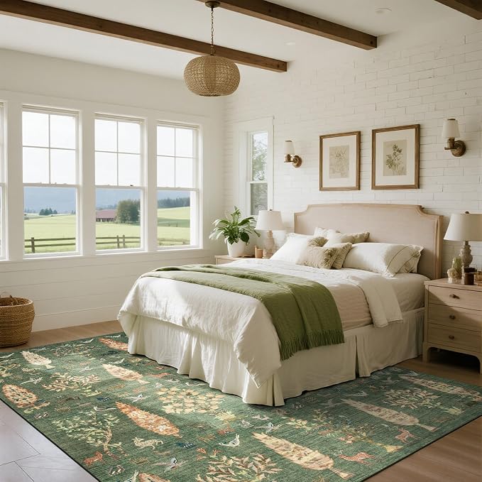 Washable Rugs 8x10 Area Rug for Living Room, Dining Room-Tree Green | Ultra - Image 7