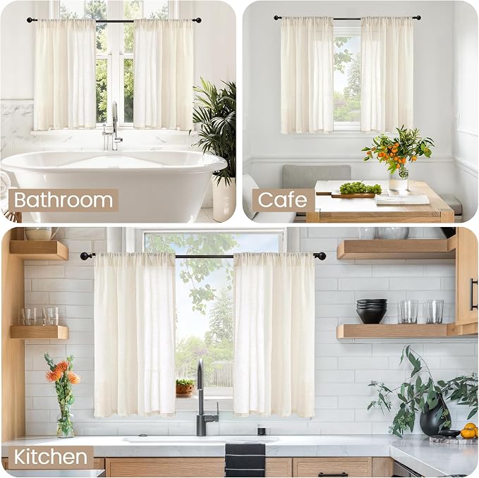 BGment Short Beige Linen Semi Sheer Curtains 36 Inch Length - Image 2