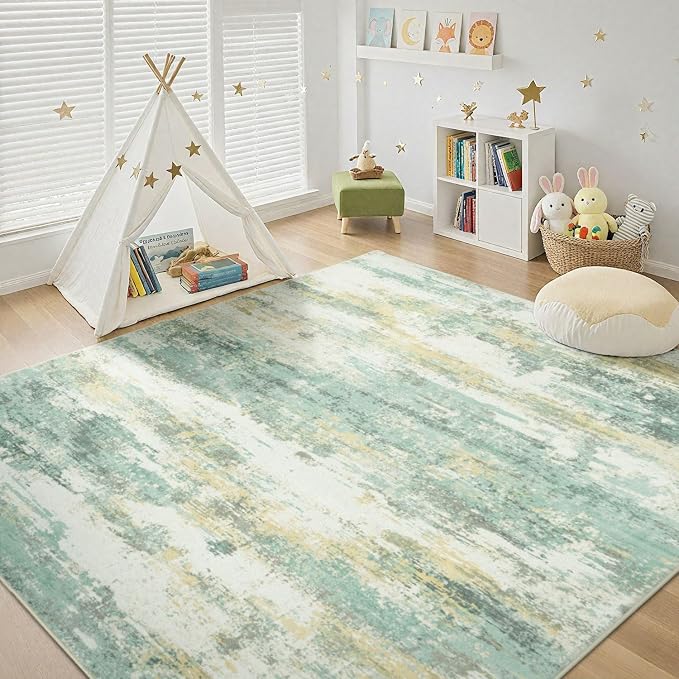 Rugflix 5x7 Area Rugs for Living Room, Washable Light Green Large Rug | Machine - Image 8