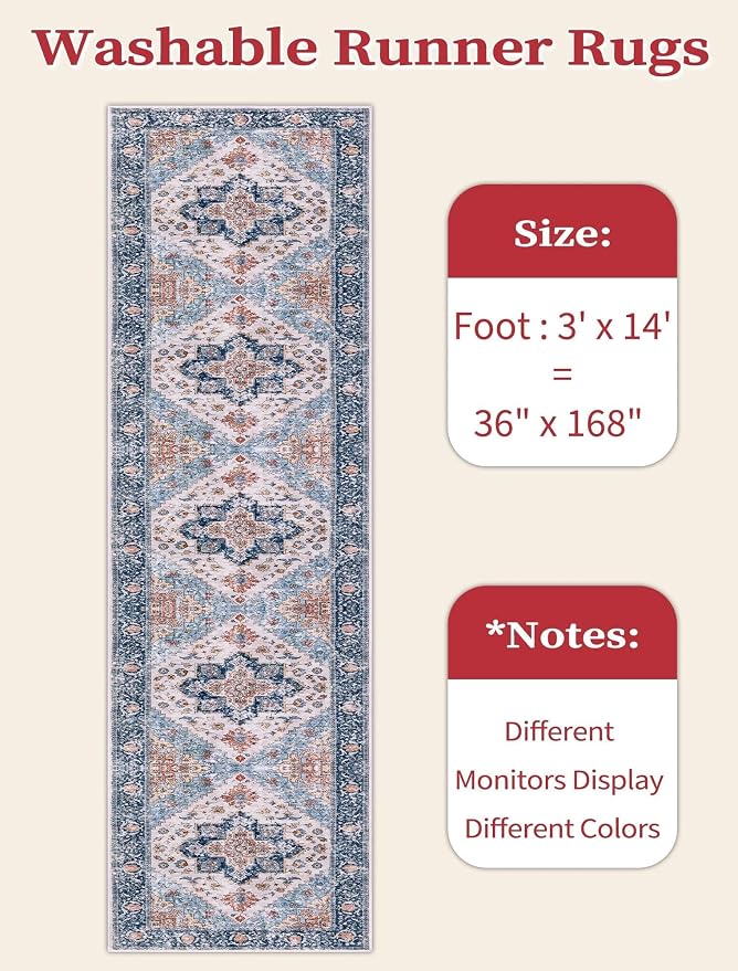 SERISSA 3x14 Washable Non Slip Boho Runner Rug - Image 6