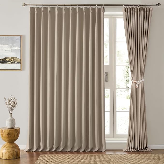 Extra Wide Pinch Pleated Blackout Living Room Bedroom Curtains, Triple Weave by KEQIAOSUOCAI