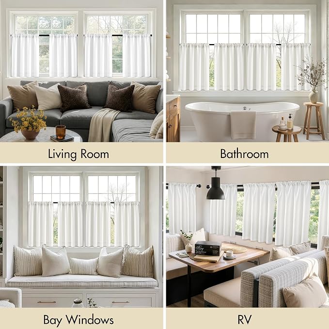 MIULEE Set of 4 Natural 45 Inch Short Blackout Kitchen Window Curtains | - Image 6