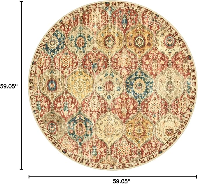 Lahome Moroccan Washable Round Area Rug, Round Rug 5ft Soft Non-Slip | Trellis - Image 2
