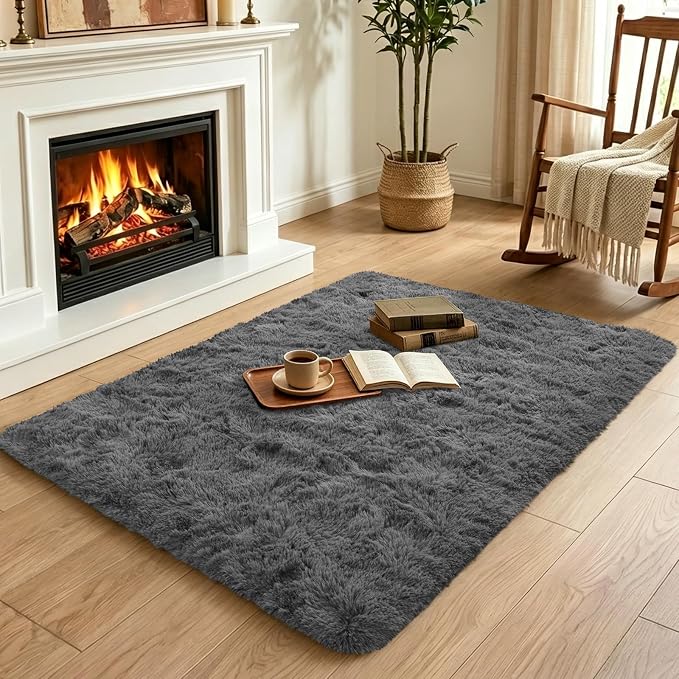 3x5 Dark Grey Fluffy Soft Area Rug Non-Slip - Image 4
