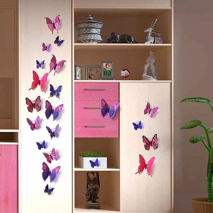 24pcs 3D Vivid Special Man-Made Lively Butterfly Art DIY Decor Wall Stickers Decals Nursery Decoration, Bathroom Décor, Office Décor, 3D Wall Art, 3D Crafts for Wall Art Kids Room Bedroom