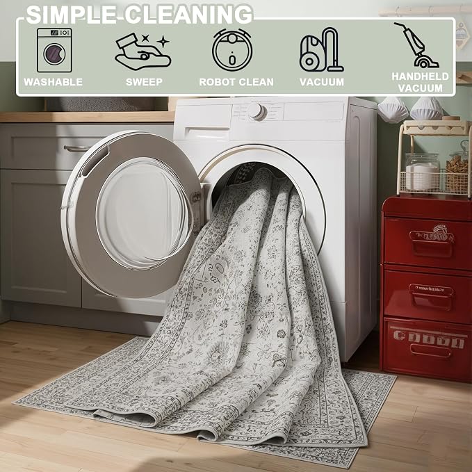 Grey Floral Hallway Runner Rug 2x10 - Image 5