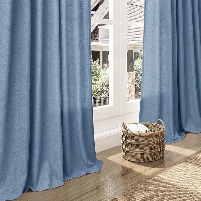Stone Blue Linen Curtains 84 Inches Long - Image 4