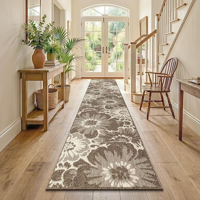 Findosom Hallway Runner Rug 2x10, Non Slip High-Low Textured Floral Washable - Image 3