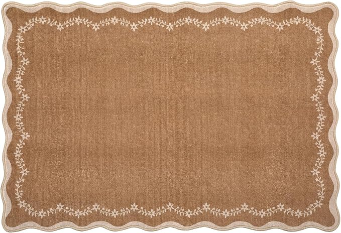 GarveeHome Scalloped Entryway Rug 2x3 Brown Washable Front Door Entry Rug | - Image 8