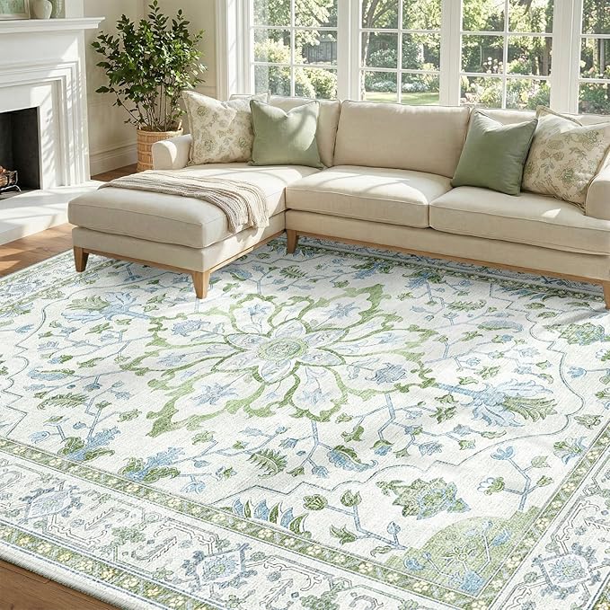RELEANY Washable Area Rug, Water Repellent, Pet Friendly, Vintage Floral Boho by RELEANY