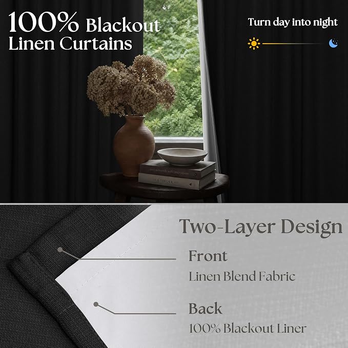 Black 100 Inch Pinch Pleated 100% Blackout Curtains - Image 2