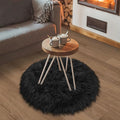 Small Black Round Rug 2ft for Bedroom, Faux Fur Fluffy Circle Rug Furry Carpet by TENNOLA