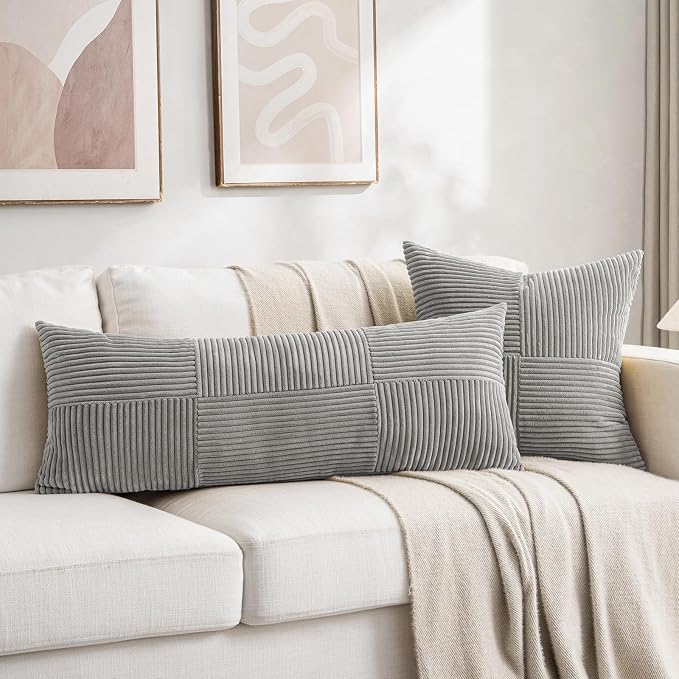 Fancy Homi Set of 2 Grey Boho Long Lumbar Body Decorative Throw Pillow Cover - Image 5