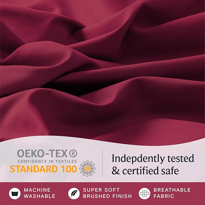 LuxClub 5 PC Split King Sheet Set, Breathable Luxury Bed Sheets, Deep Pockets Wrinkle Free Cooling Sheets Machine Washable Hotel Bedding Silky Soft - Burgundy Split King