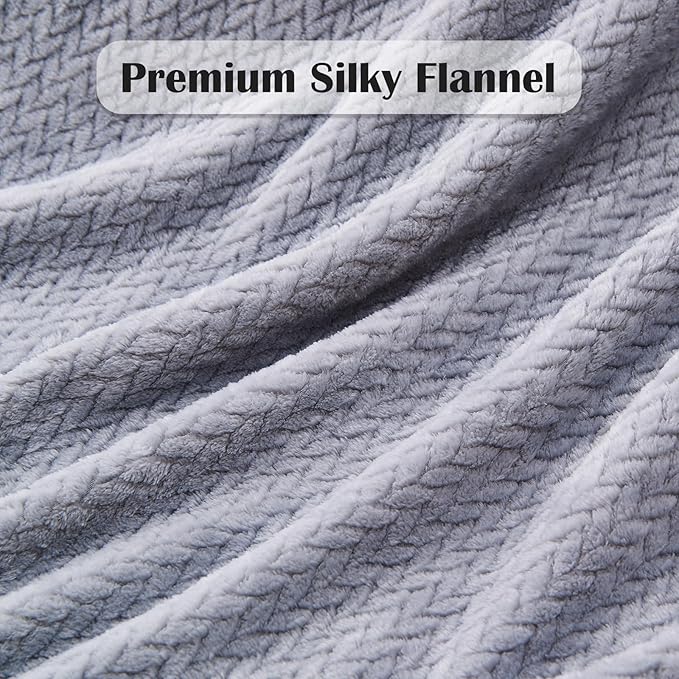 NEWCOSPLAY Super Soft Throw Blanket Grey Premium Silky Flannel Fleece Leaves Pattern Lightweight Bed Blanket All Season Use (Grey, Throw(50"x60"))