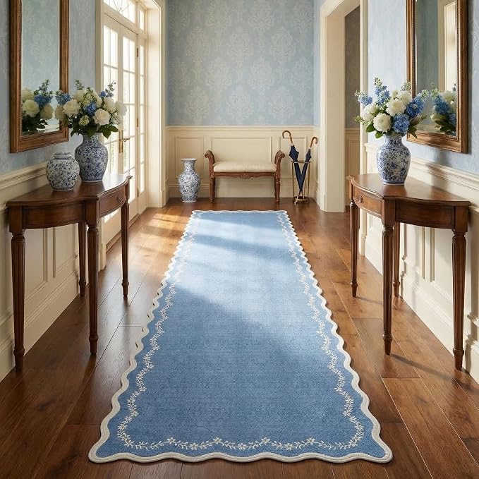 GarveeHome 2.5x8 Scalloped Washable Runner Rug Non Slip Hallway Kitchen Rug | - Image 2