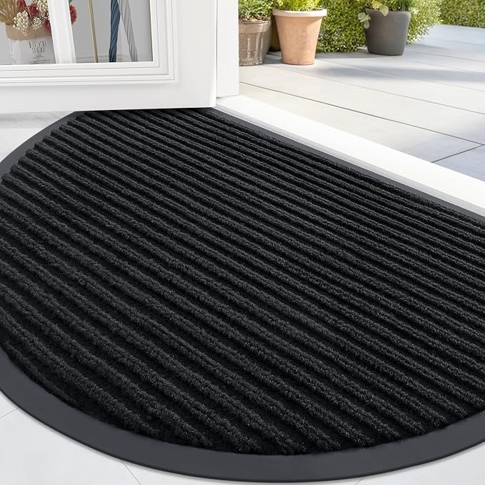 OLANLY Half Circle Front Door Mat 29.5x17, Waterproof Heavy-Duty Doormat | Black by OLANLY
