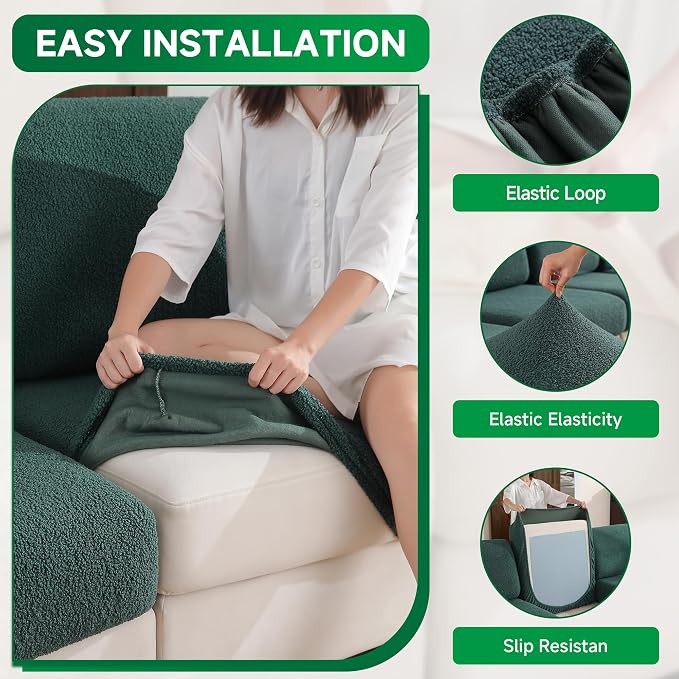 OHSIO Couch Cushion Covers for Sectional Sofa, Stretch Soft Sofa Slipcovers - Image 4