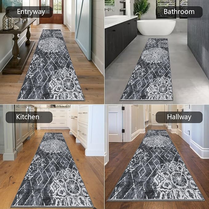 HEBE Hallway Runner Rug 2'8''x8', Washable Non Slip Kitchen Rug Runner | Soft - Image 6