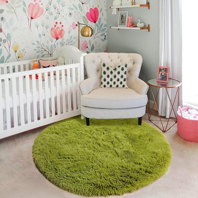 Amdrebio Grass Green Small Fuzzy Round Circle Rug 3Ft - Image 7