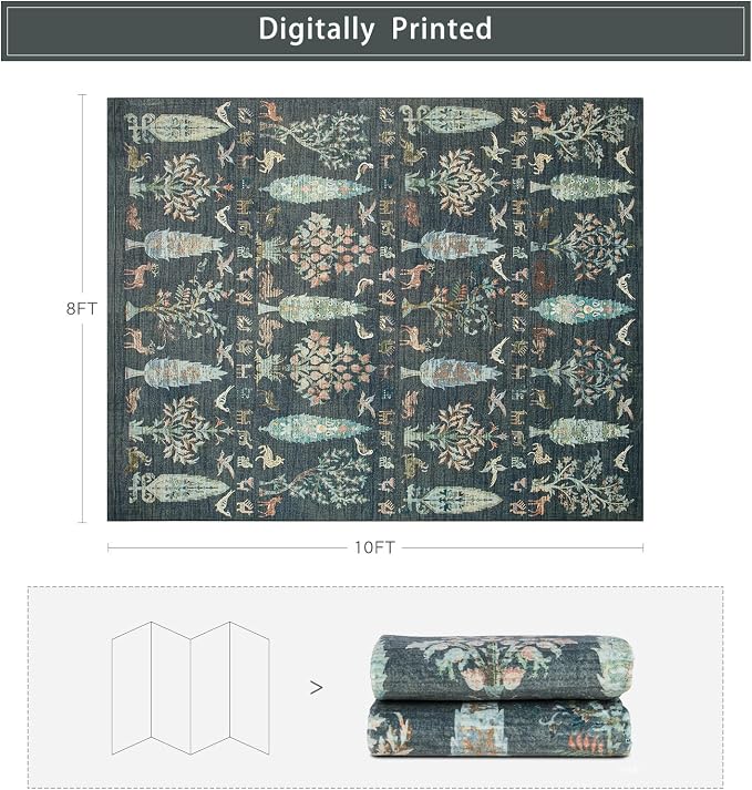 Washable Rugs 8x10 Area Rug for Living Room, Dining Room-Dark Green | Ultra - Image 2
