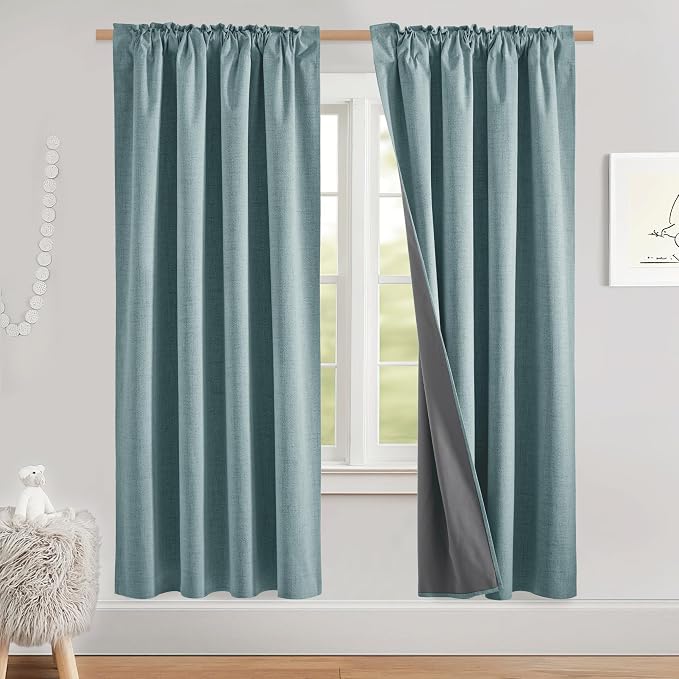 NICETOWN Skylark Blue Bedroom Full Blackout Linen Curtain, Thick Linen Blend - Image 2