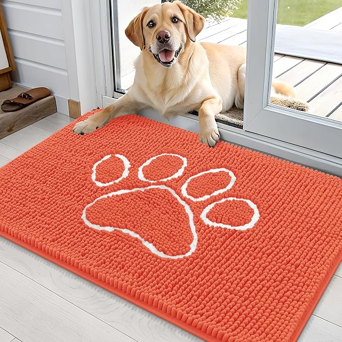 OLANLY Dog Door Mat for Muddy Paws 36x24, Paw Print Design Chenille Mud Mat | by OLANLY