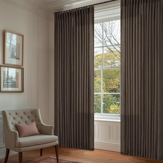 Dark Chocolate 84 Inch Pinch Pleated Semi Sheer Linen Curtains 2 Panels | - Image 8