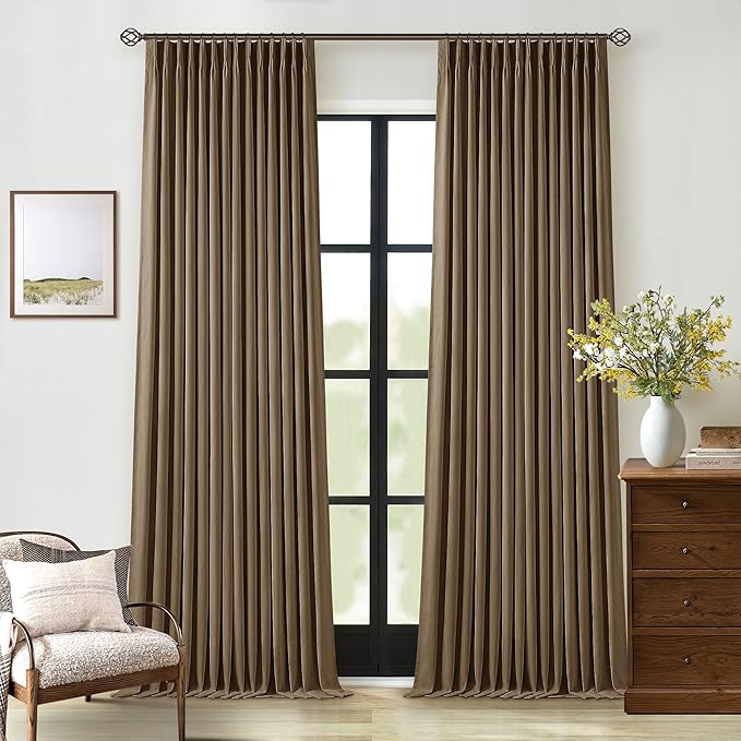 Dutch Cocoa Blackout Linen Curtains 108 Inches Long Pinch Pleated | 100% Black by Twodrapes