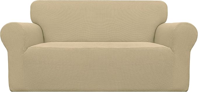 Easy-Going Stretch Loveseat Couch Covers Washable Beige | 1-Piece Loveseat by Easy-Going