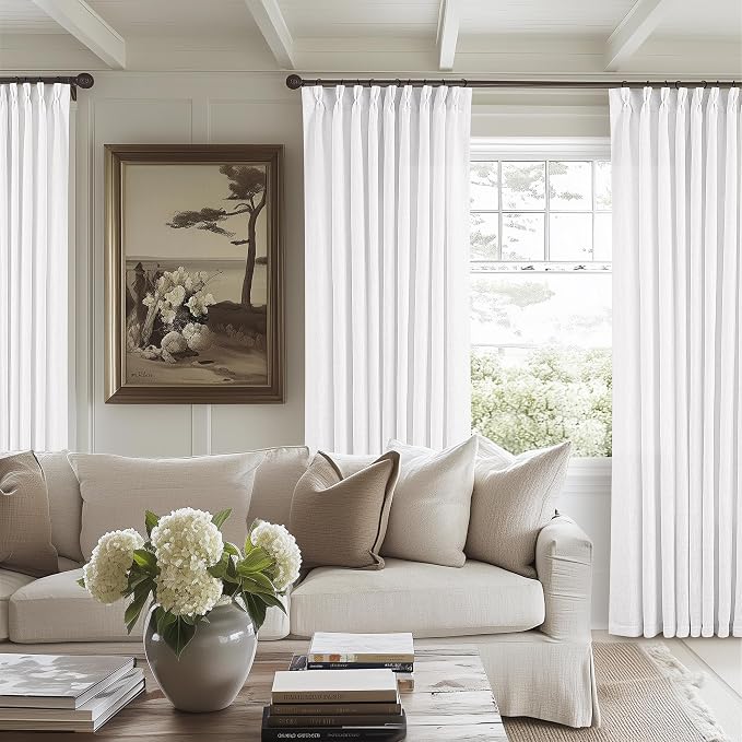 Snow White Pinch Pleated Linen 102 Inch Curtains 60 Inch Width | Linen Blend by Twodrapes