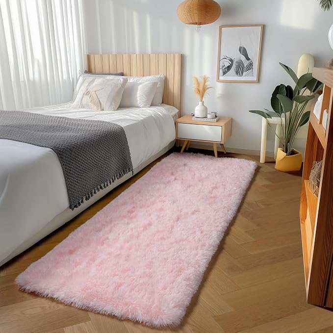 Pink Runner Rugs for Girls Bedroom Living Room, 2x6 Fluffy Bedside Area Rug | - Image 4