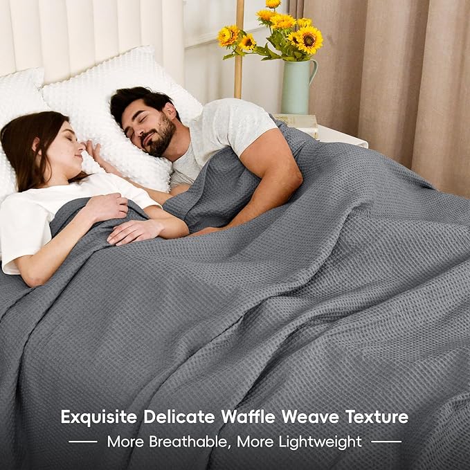 PHF Pre-Washed Cotton Waffle Weave Family Blanket,Oversized King Size 120"x 120"-Snag Proof Lightweight Breathable, 10'x 10' Huge Extra Large Big-Elegant Aesthetic Home Decoration Gift,Charcoal