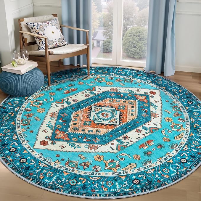 SERISSA 5ft Washable Non Slip Round Boho Area Rug by SERISSAHomeDecorCollection