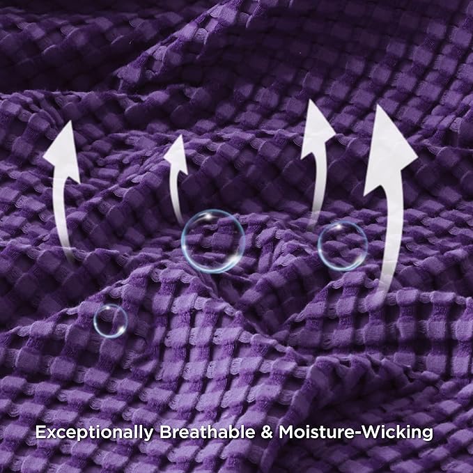 Bedsure Cooling Cotton Waffle Oversized King Blanket - Lightweight Breathable Rayon Derived from Bamboo for Hot Sleepers, Luxury Throws for Bed and Sofa, Purple, 120x96 Inches