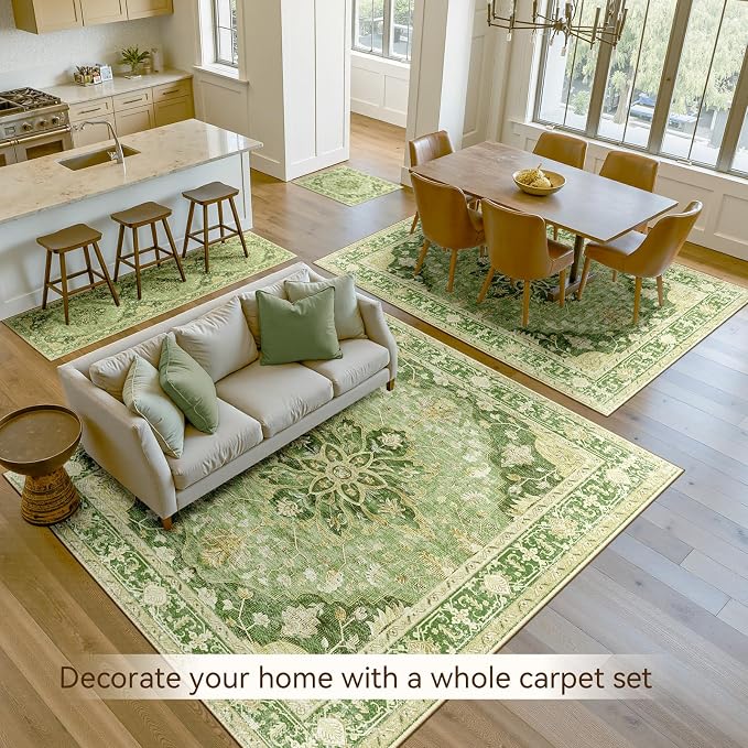 RELEANY Washable Area Rug, Water Repellent, Pet Friendly, Vintage Floral Boho - Image 4