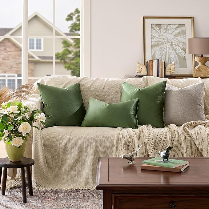 GIGIZAZA Olive Green Velvet Throw Pillow Covers 20x20 Pack of 2 | Decorative - Image 2