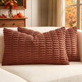 MIULEE Fall Lumbar Corduroy Decorative Throw Pillow Covers 12x20 Dark Rust | by MIULEE