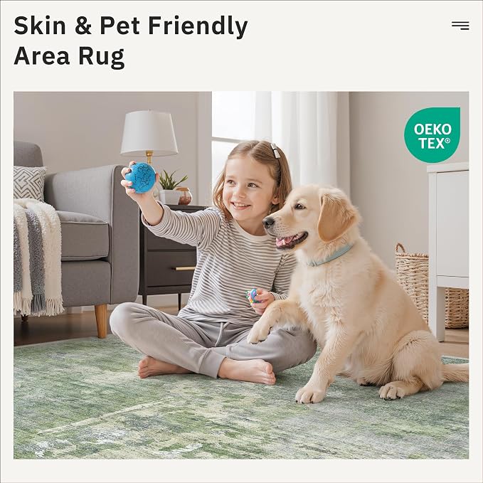Soalmost Abstract 5x5 Round Rug 5ft Circle Living Room Rugs, Low Pile Stain - Image 8