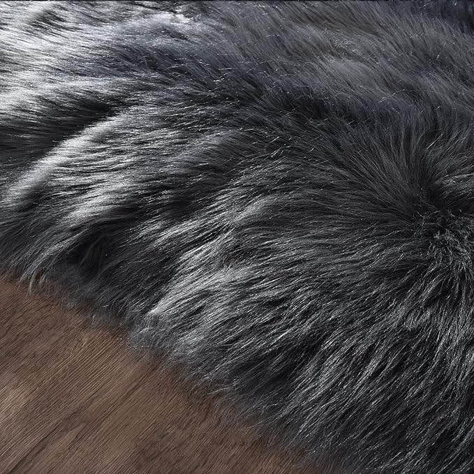 Latepis Dark Grey Faux Fur 7'10"x9'10" Area Rug, Soft Plush Faux Fur Sheepskin - Image 6