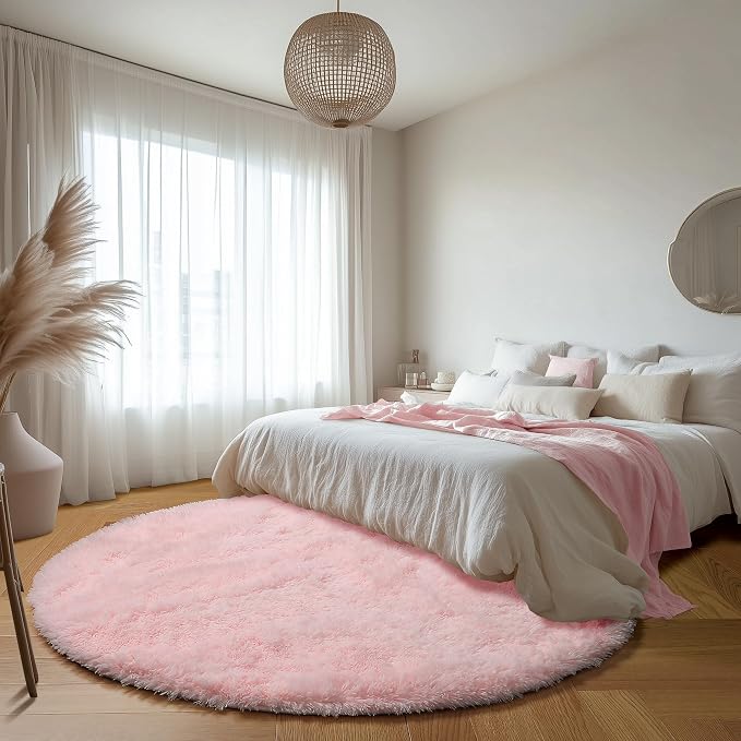 Light Pink Round Area Rugs 5ft for Bedroom Living Room, Fluffy Circle Rug for - Image 6